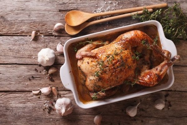 photo-of-roasted-chicken-in-a-pan-on-a-rustic-wood-table
