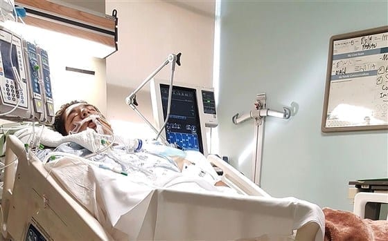 Fabian Castillo lies in a hospital ICU last month when he was suffering from severe lung damage linked to his use of a bootleg marijuana vape.salazar383412 / Instagram